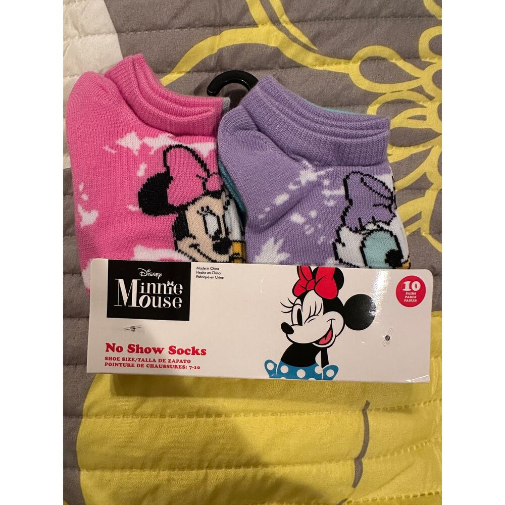 NWT Disney Minnie Mouse No Show 10 pk Kids Socks Sz 7-10